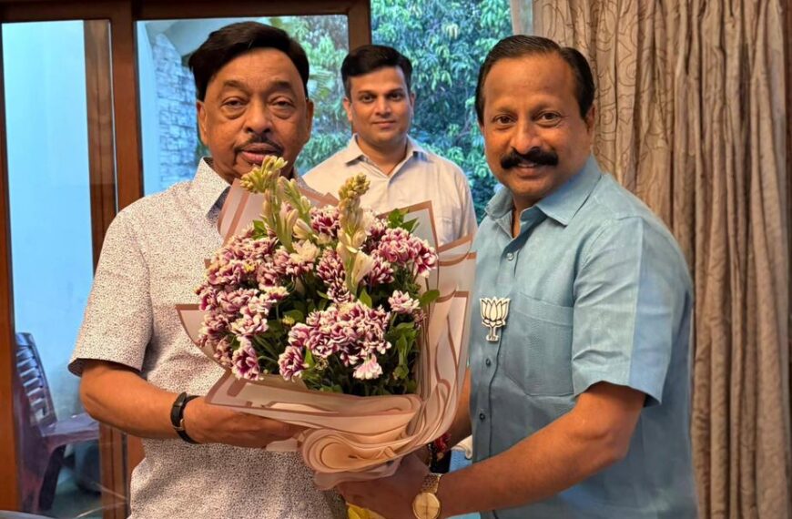 भाजपाचे कणकवली नगराध्यक्षपदाचे उमेदवार समीर नलावडे यांनी घेतले खासदार नारायण राणे यांचे आशीर्वाद
