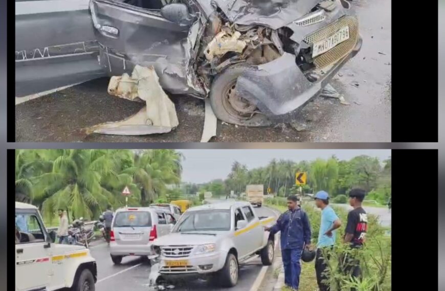 मुंबई गोवा महामार्गावर पावशी येथे भीषण अपघात ; कार चालक जखमी